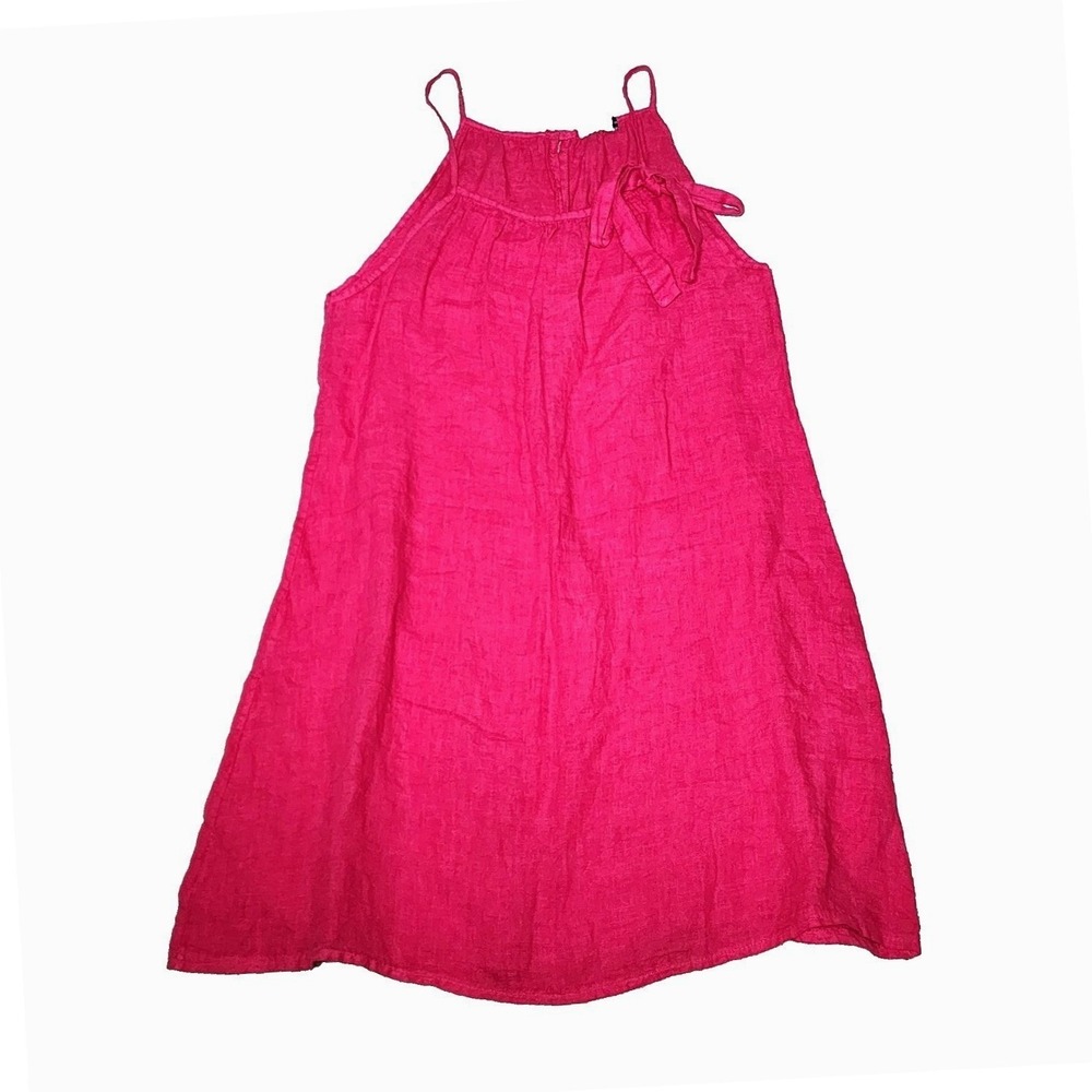 Lungo L'Arno Pink Linen Halter Shift Dress Italy Size S Side Tie Bow Sundress